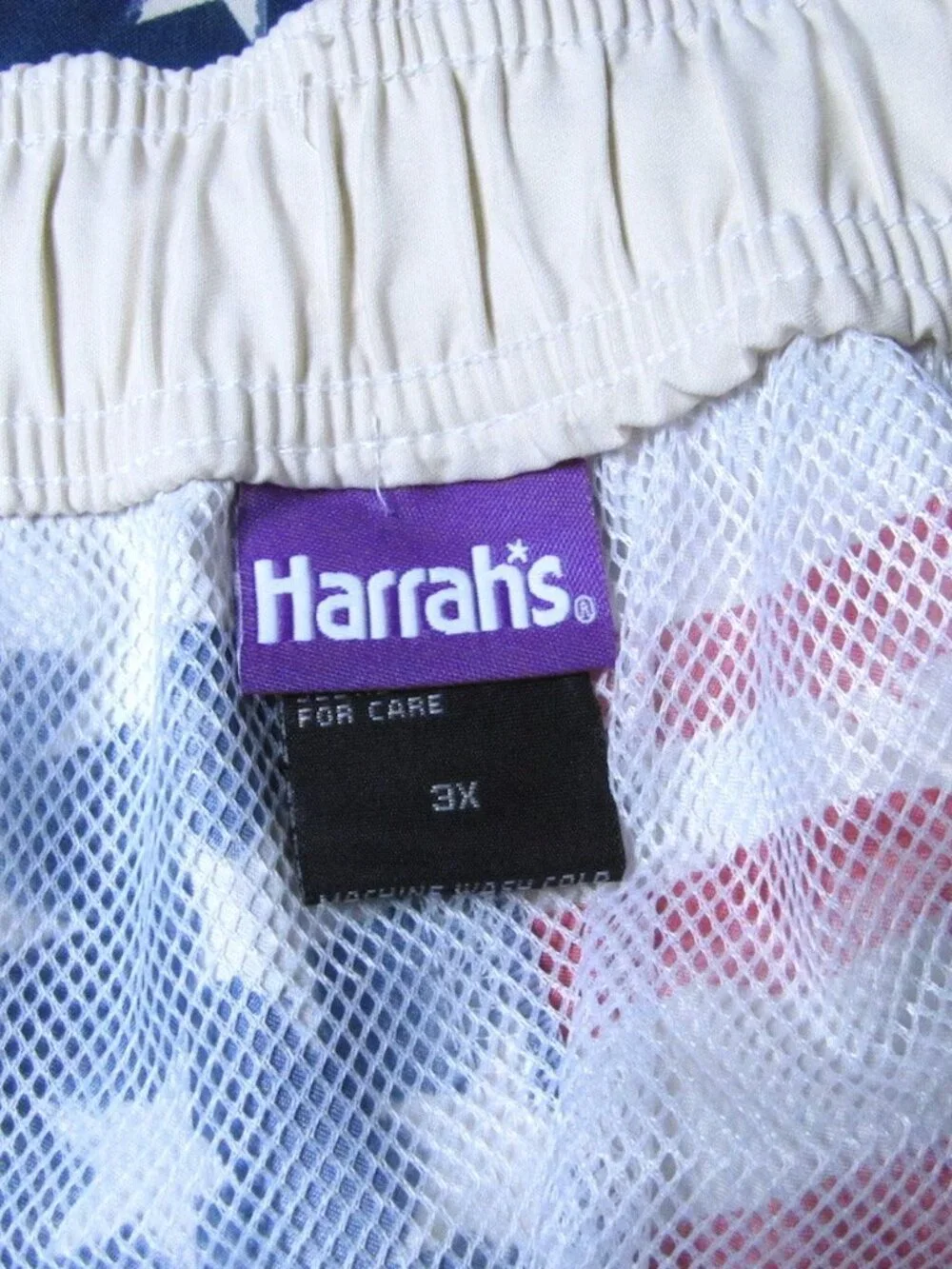 Harrahs USA Flag Men's Board Shorts 3XL White Stars Blue Red Stripes Swim Trunks